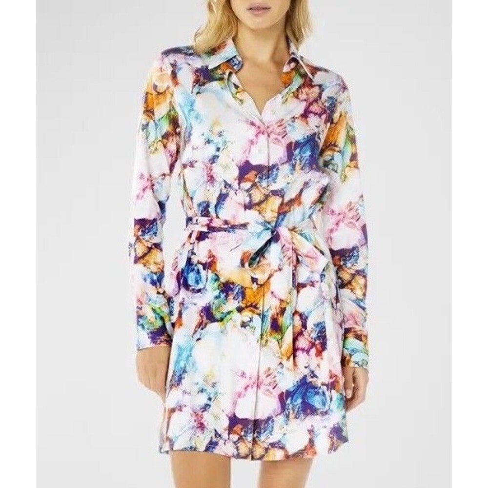 Robert Graham Charolette Dress Womens Colorful Belted Long Sleeve Preppy Floral